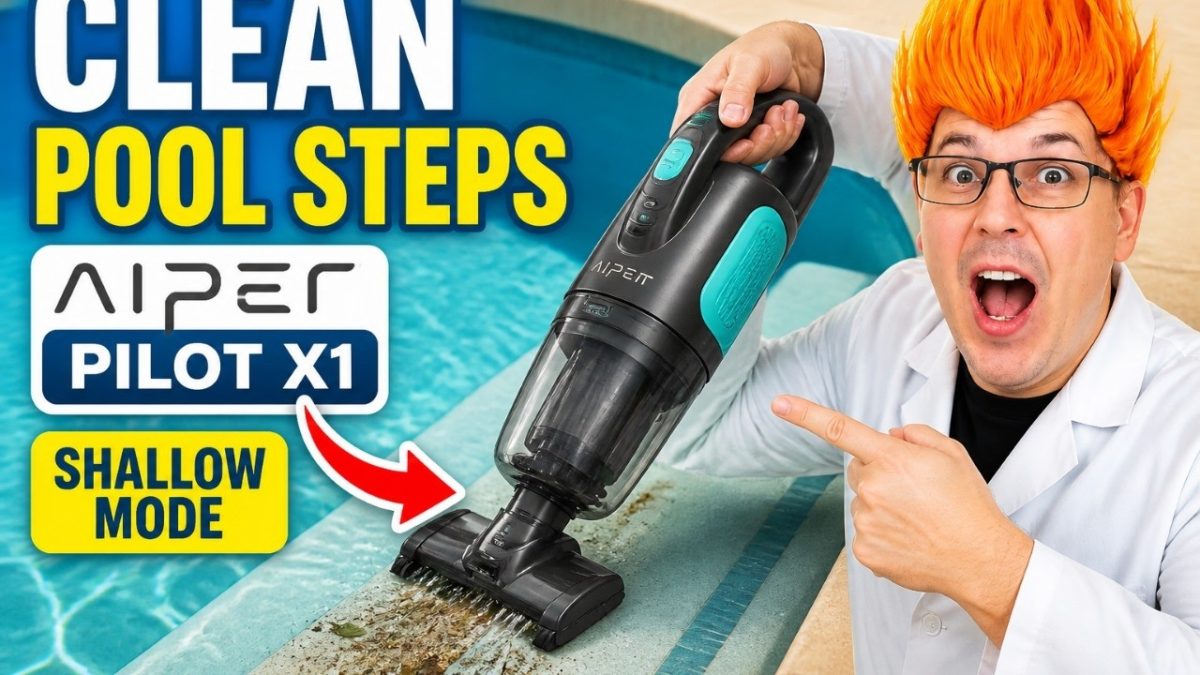 how to clean pool steps with a cordless vacuum: Aiper Pilot X1 handheld cordless pool vacuum shown in my hands-on review